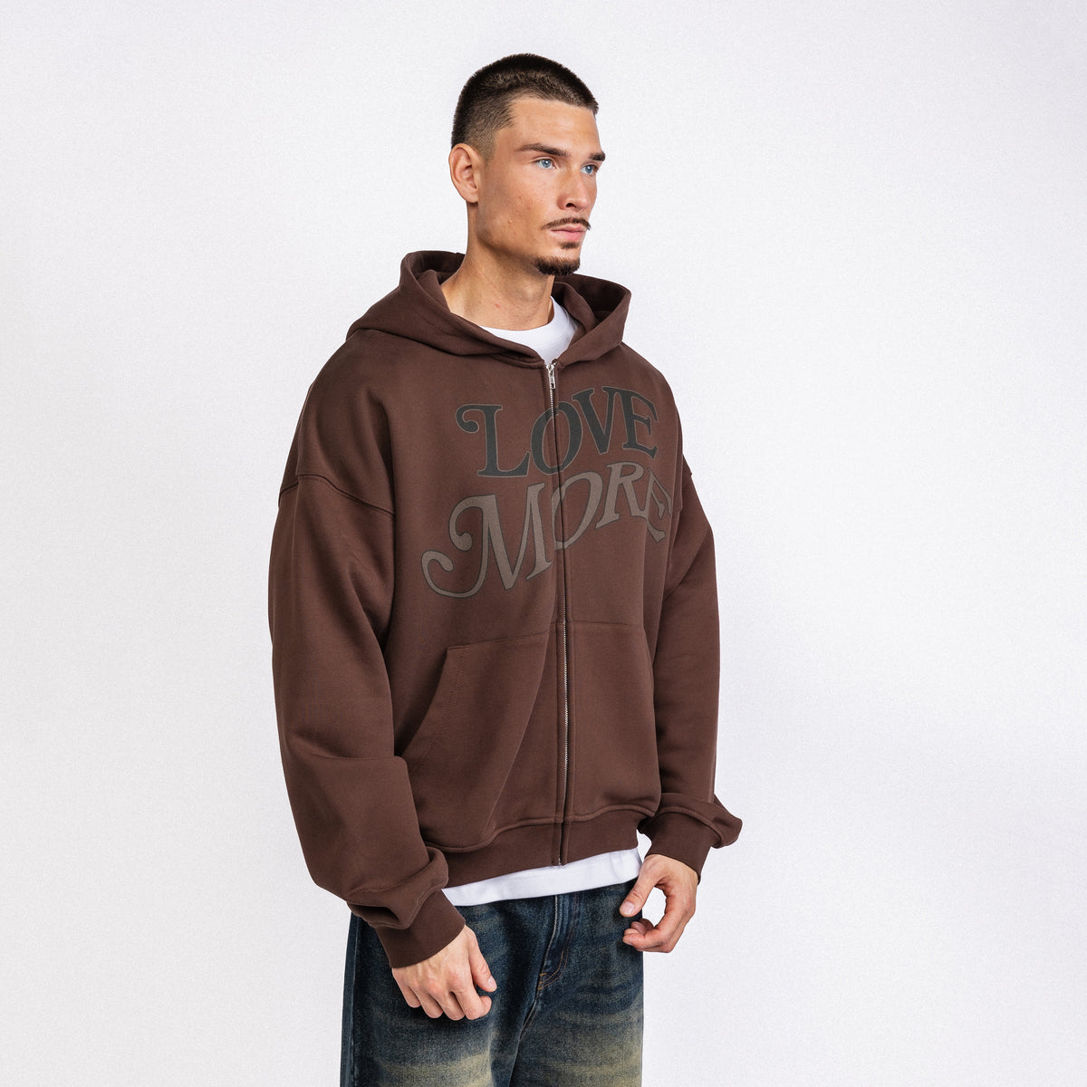 Love More Zip-Up Hoodie Dark Brown (PRE ORDER)