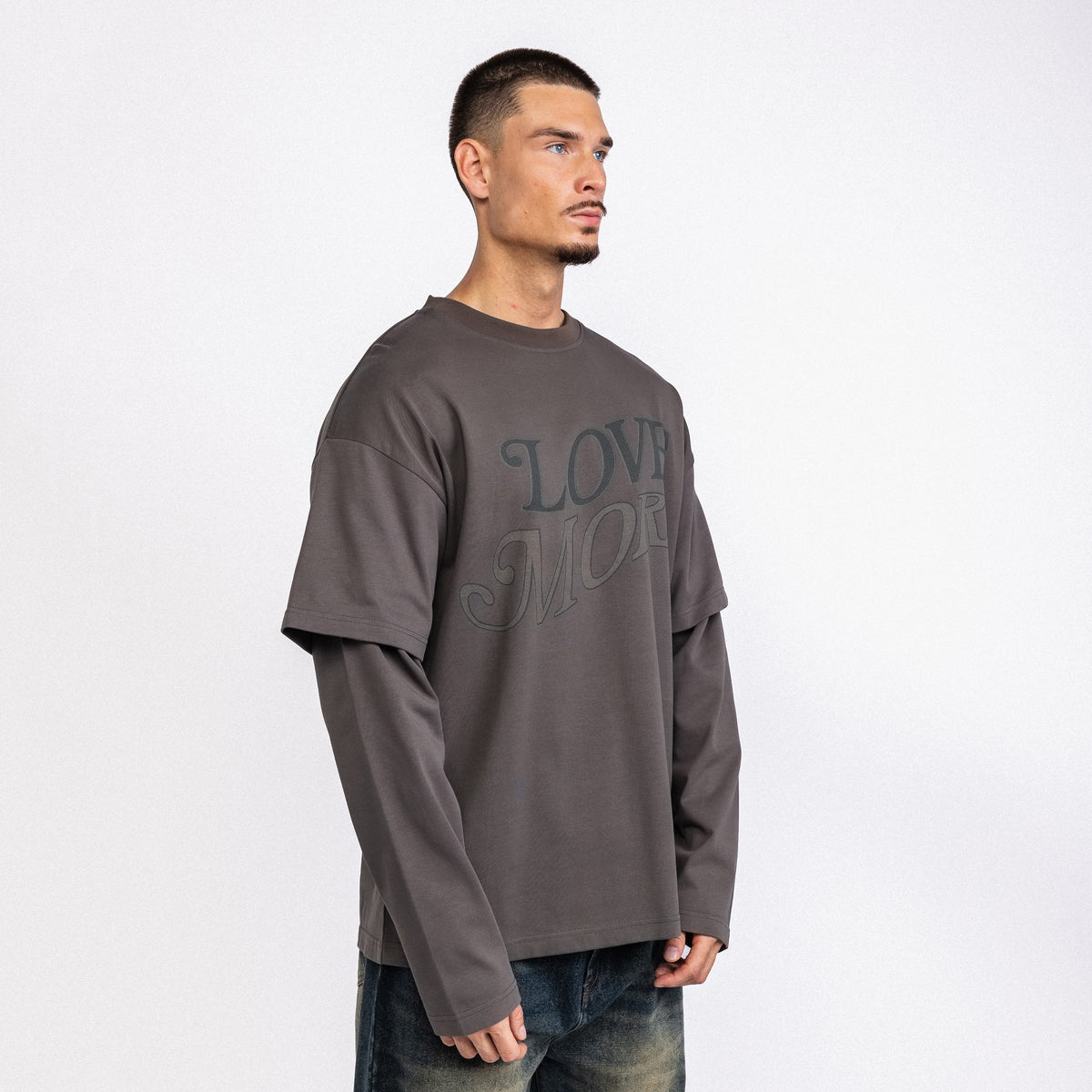 Love More Double Layer Longsleeve Dark Grey