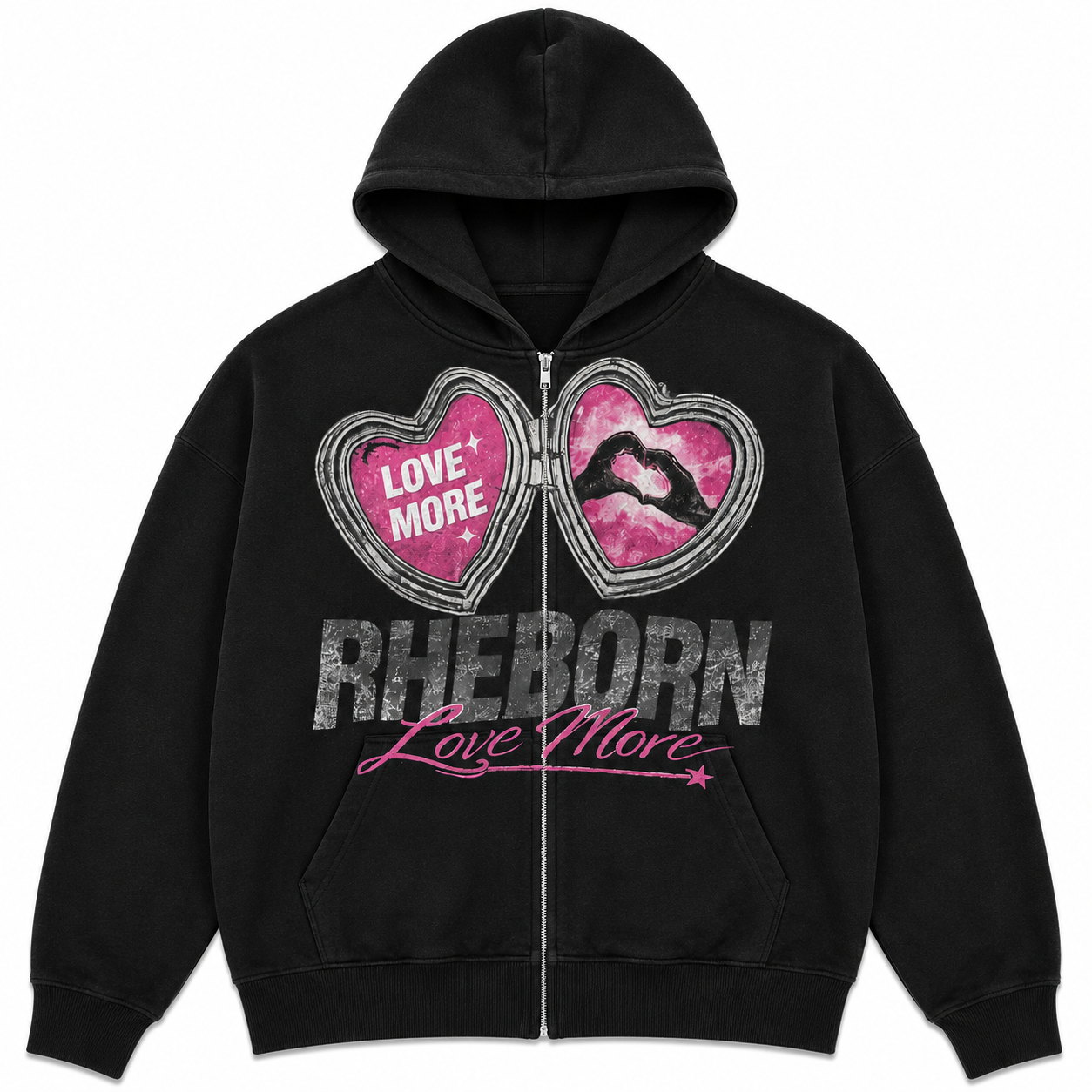 Love More Hearts Zip-Up Hoodie Black (PRE ORDER)