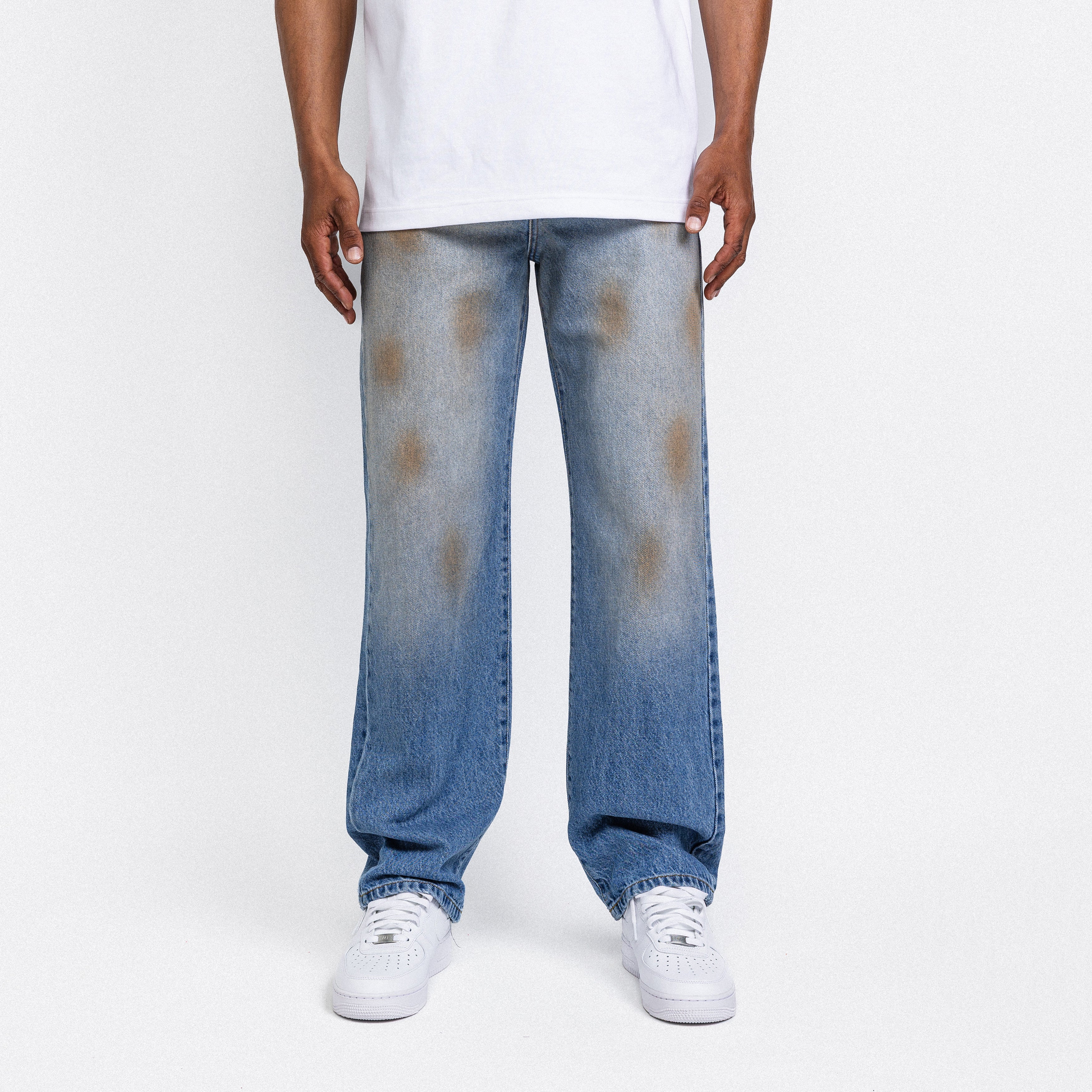 Light Blue Dirty Washed Straight Leg Jeans