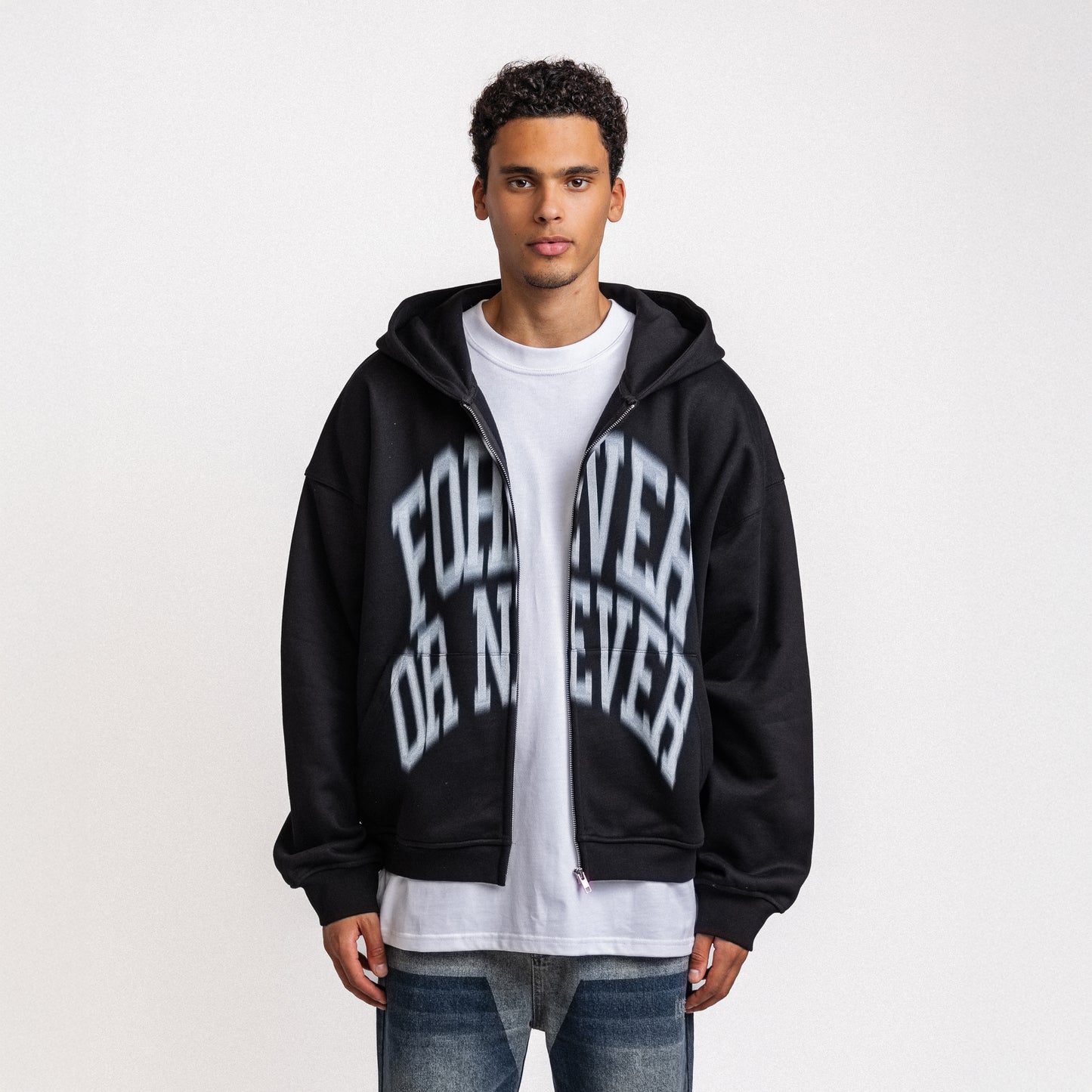 BLURRY FOREVER OR NEVER ZIP-UP HOODIE BLACK (PRE ORDER)