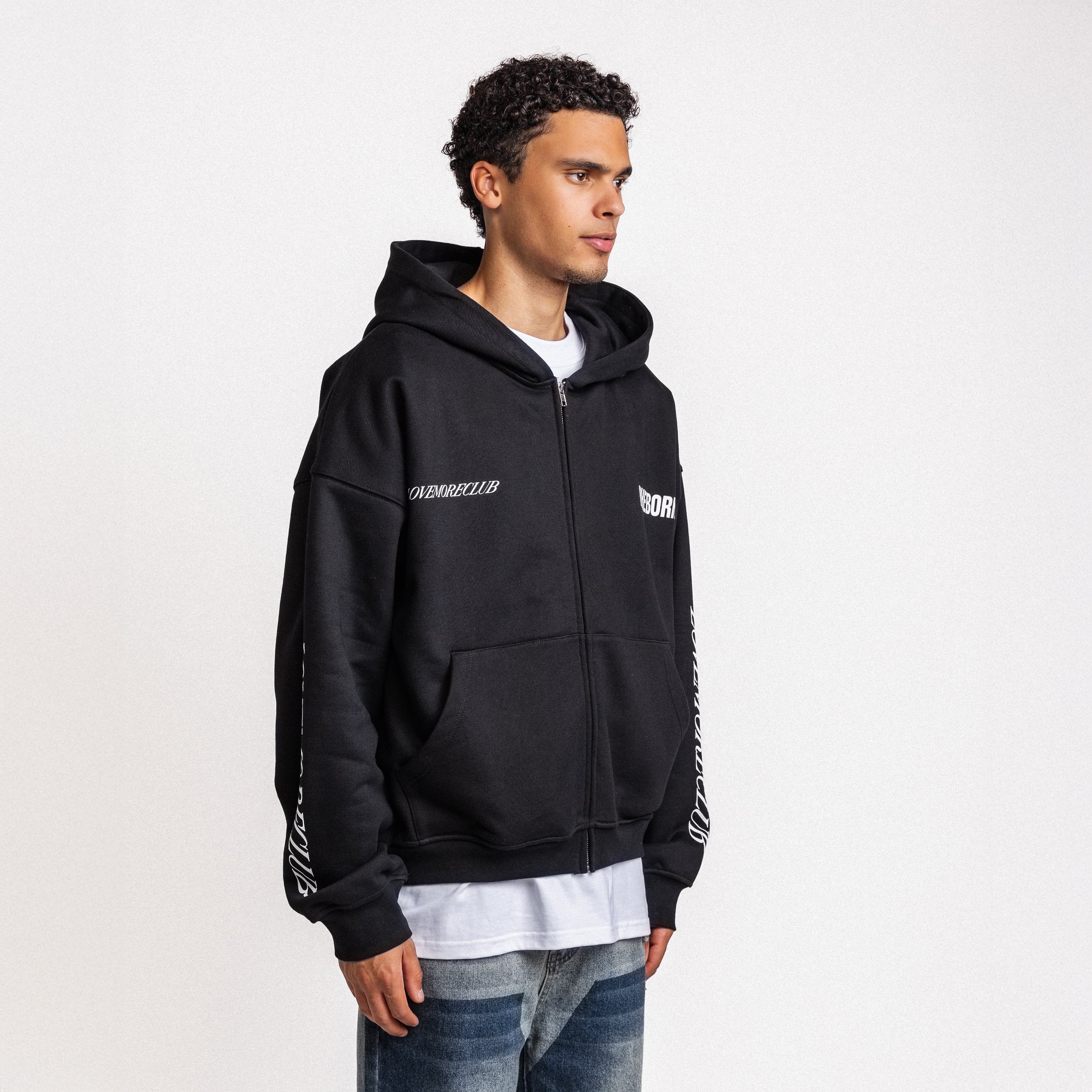 LOVE MORE CLUB ZIP-UP HOODIE BLACK
