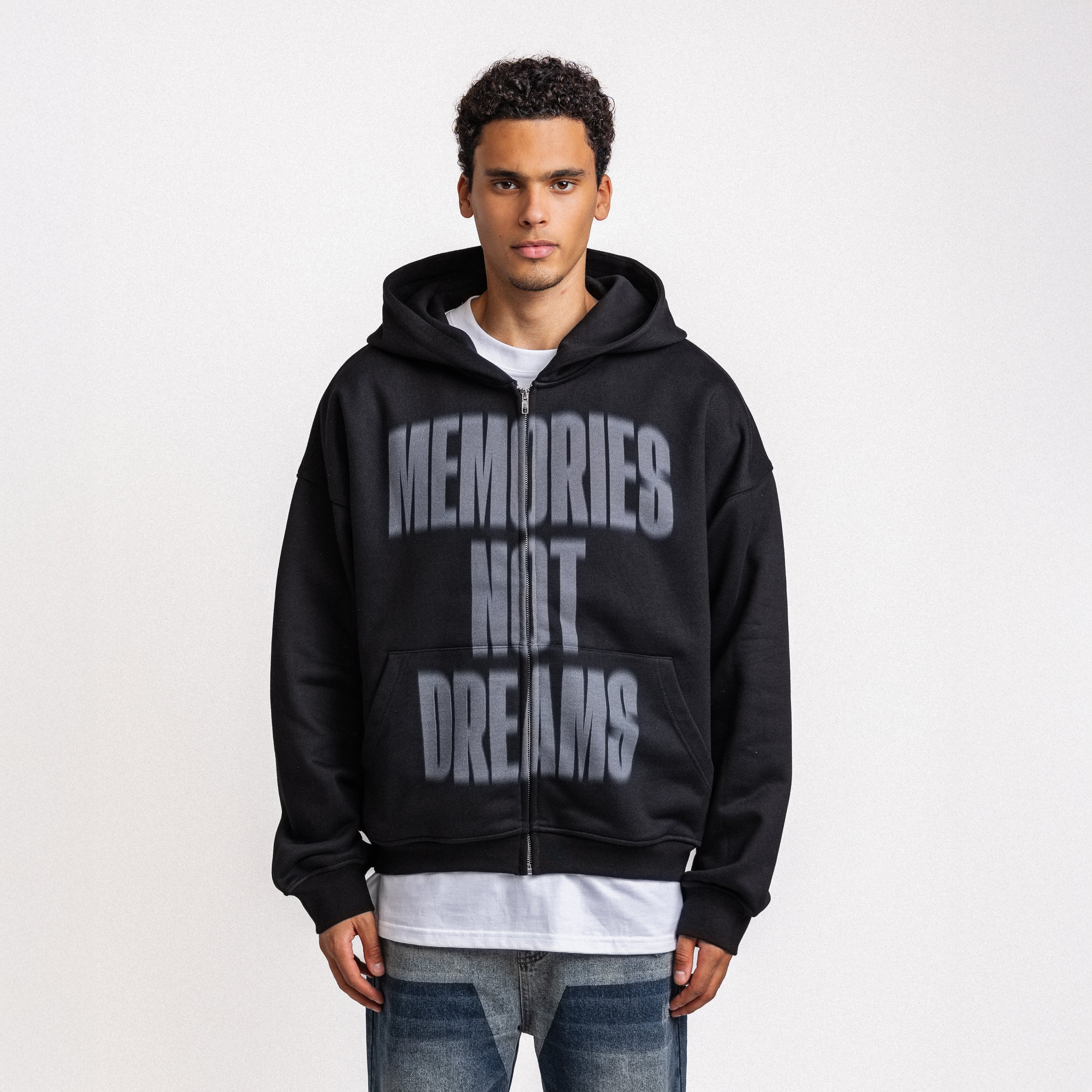 Memories Not Dreams Zip-Up Hoodie Black