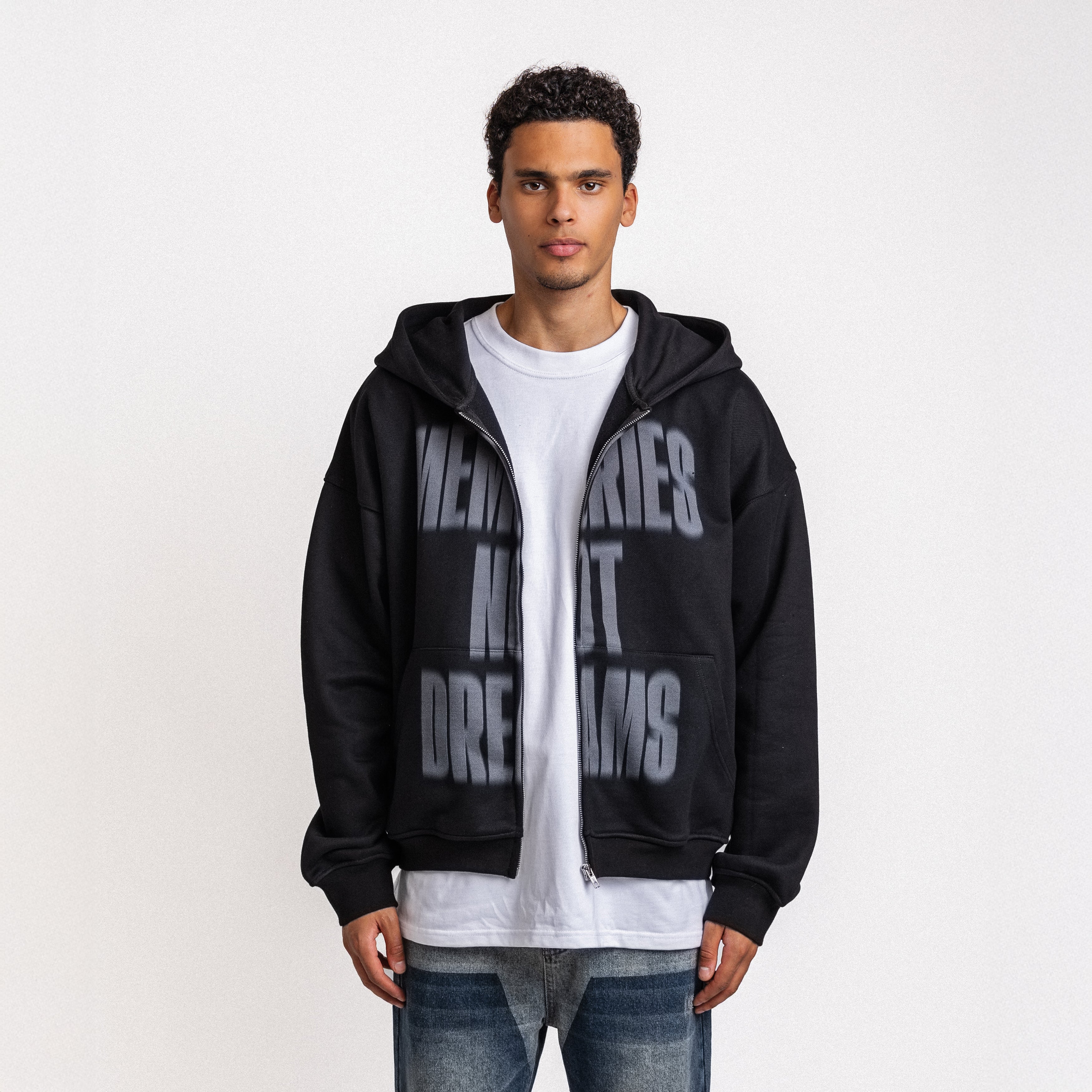 Memories Not Dreams Zip-Up Hoodie Black