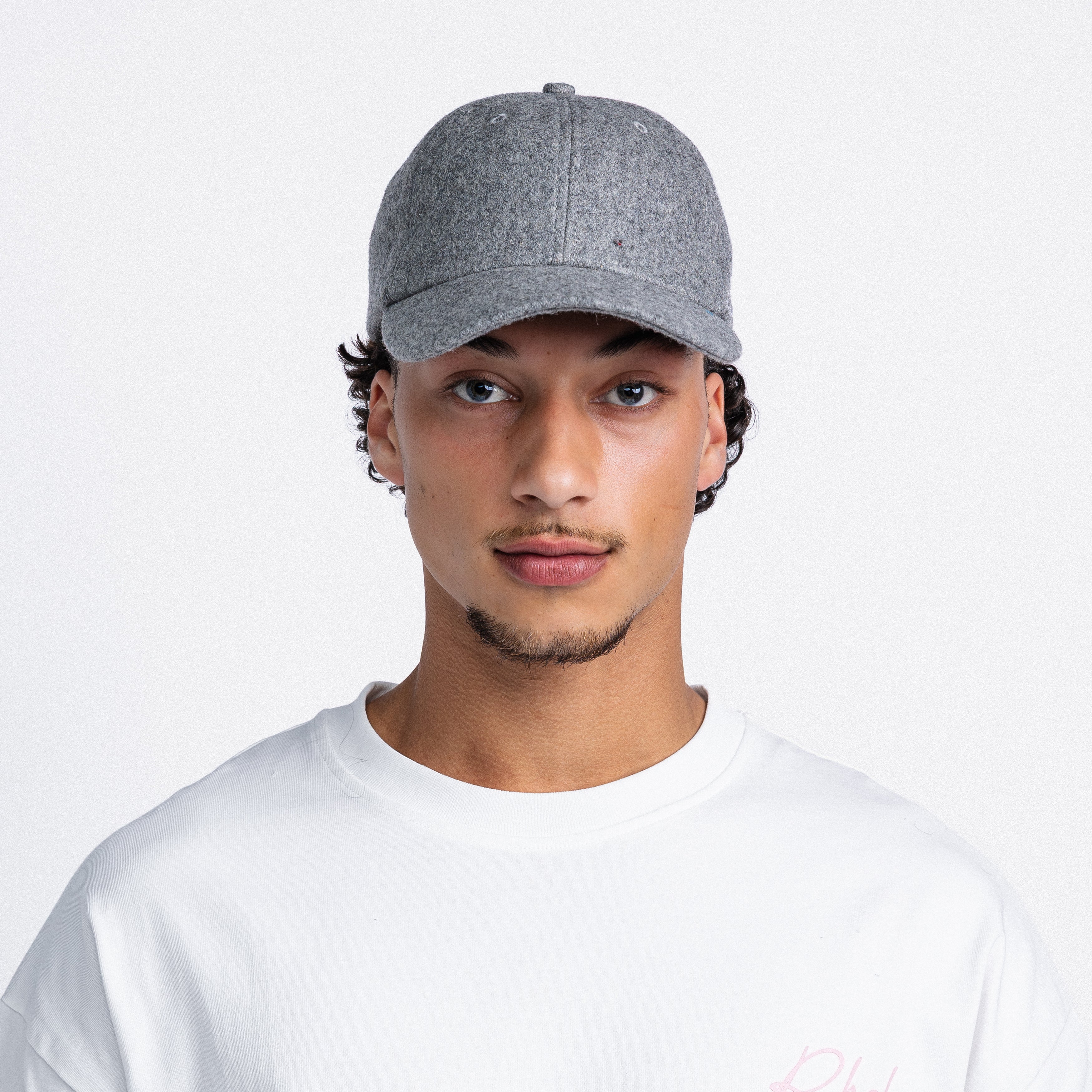 Handwritten logo wool baseball cap in grey