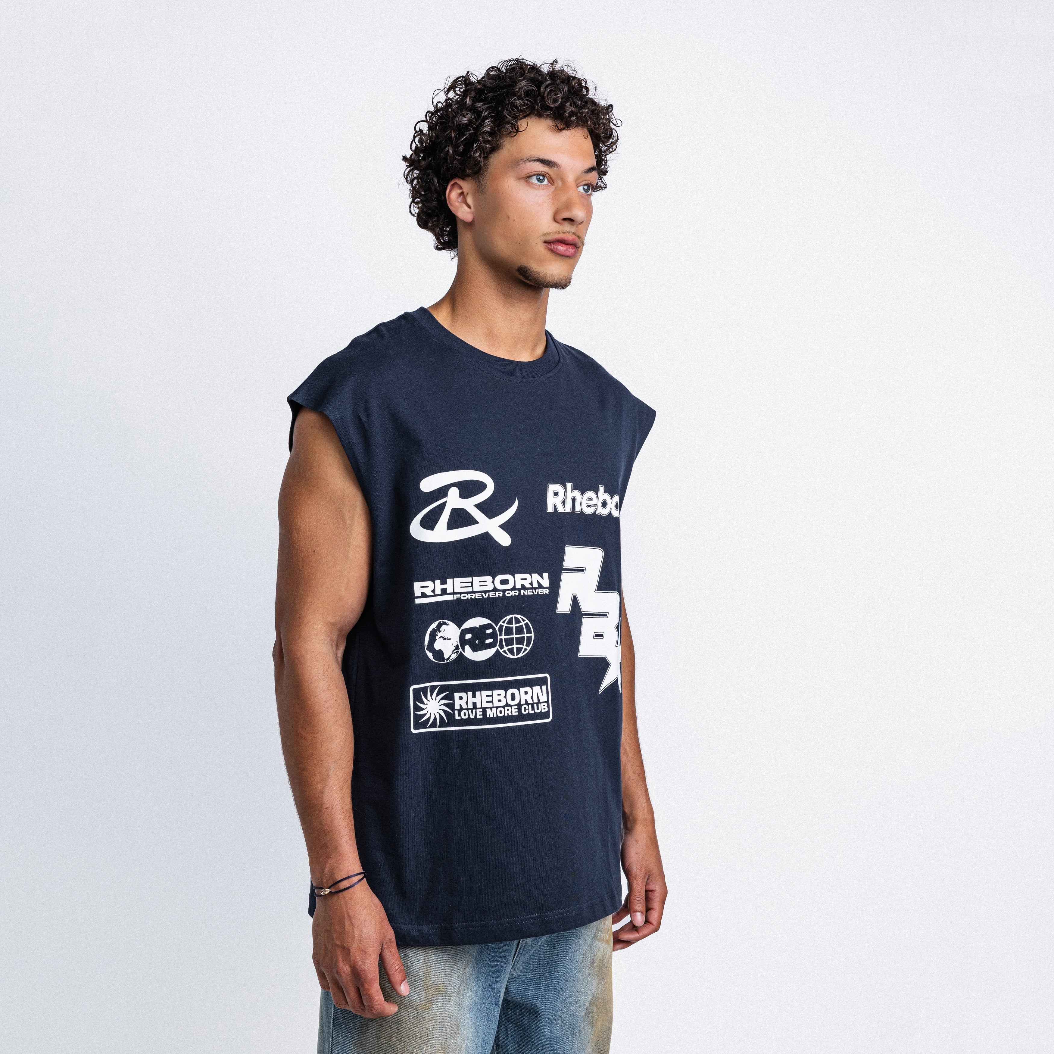 Multi Logo Sleeveless Tee Navy