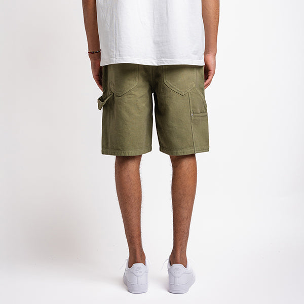 Army green denim carpenter short