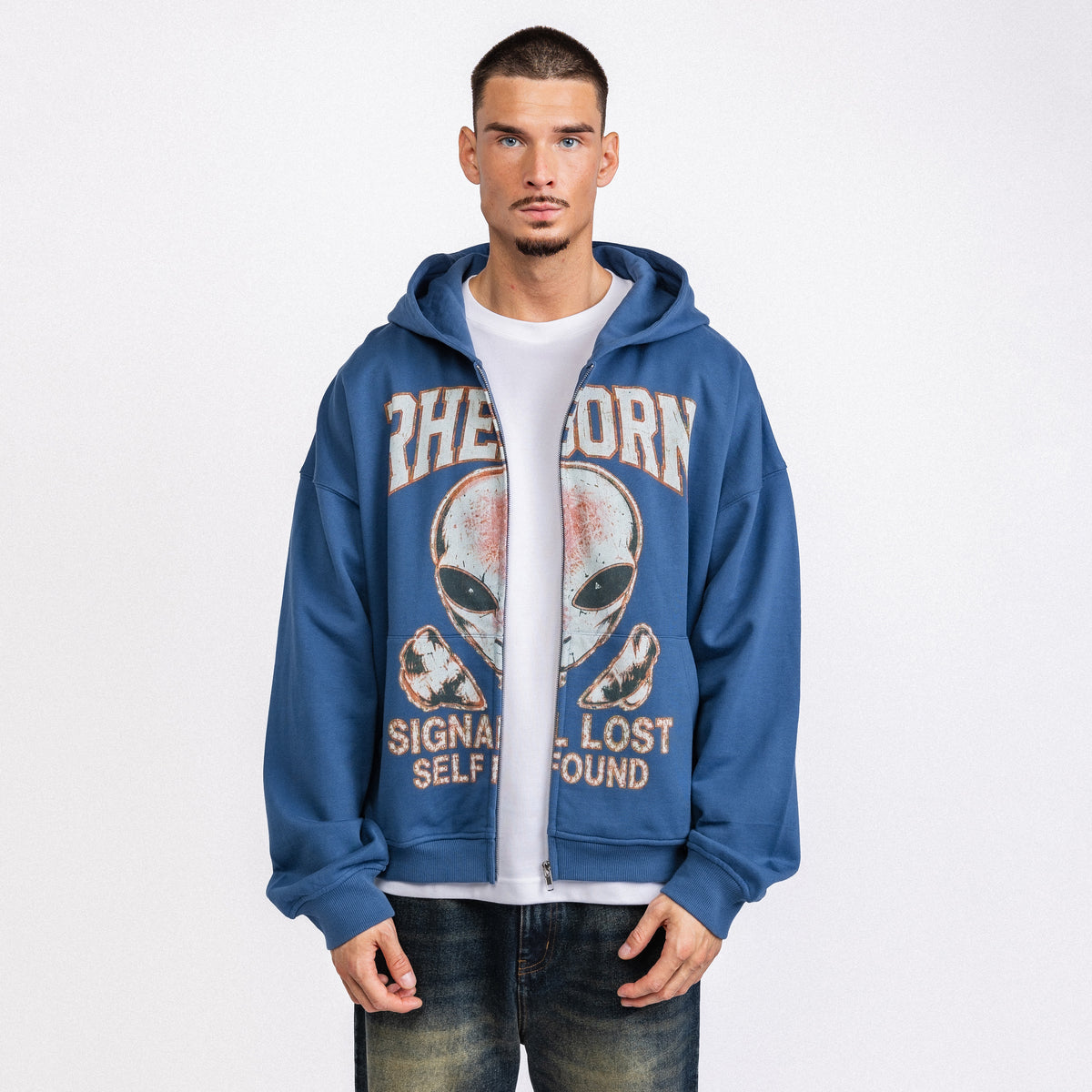 Signal Lost Zip-up Hoodie Blue