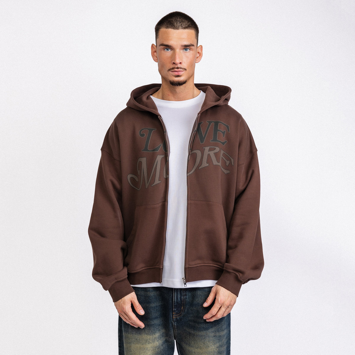 Love More Zip-Up Hoodie Dark Brown