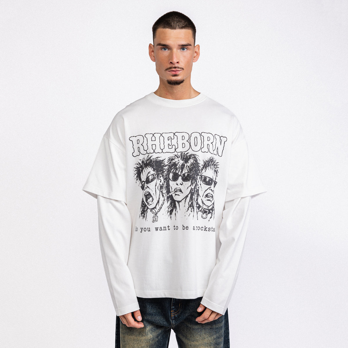 Rockstar Double Layer Longsleeve White