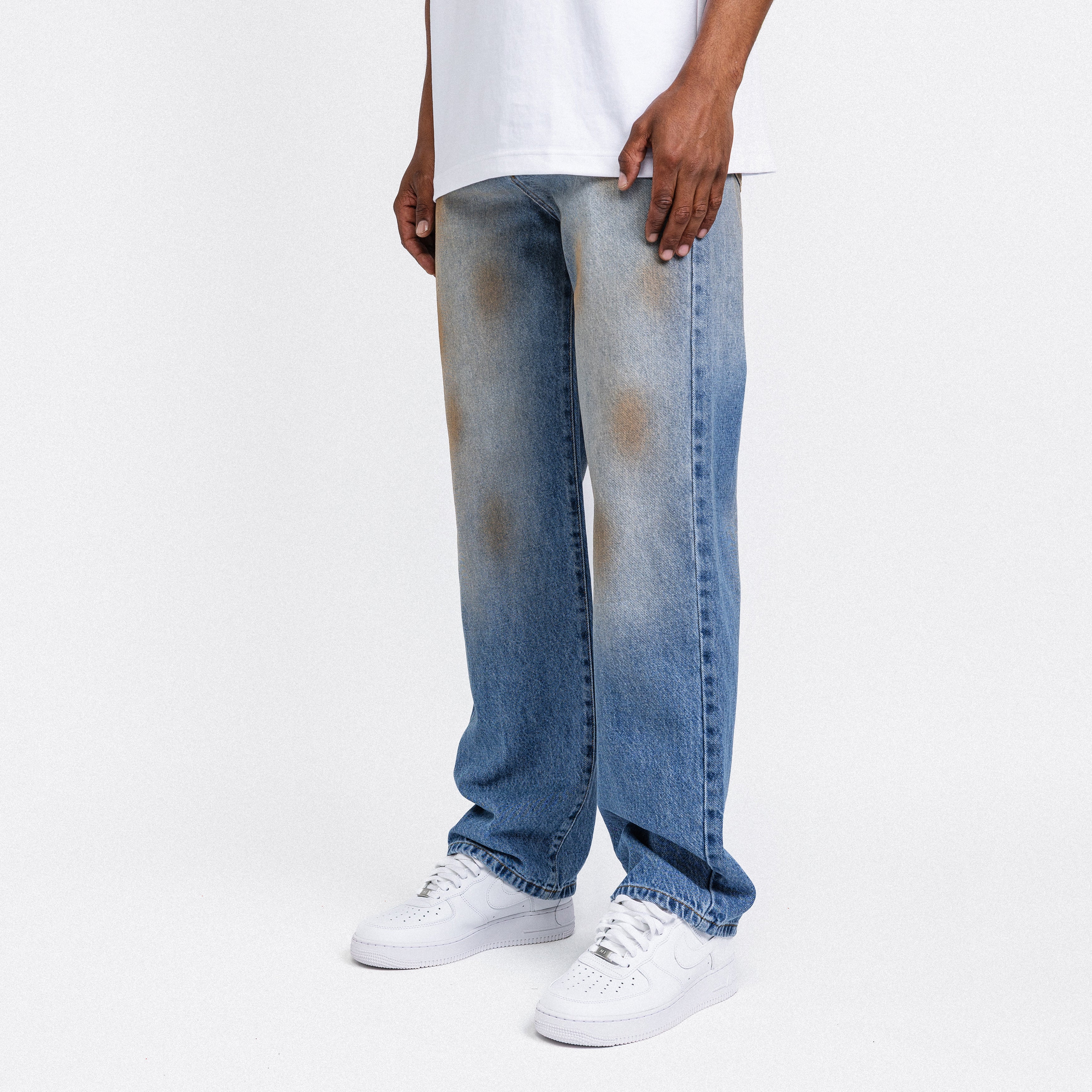 Light Blue Dirty Washed Straight Leg Jeans