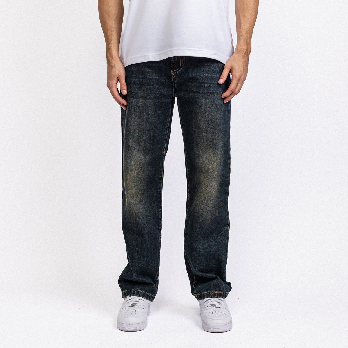 Faded Dark Blue Straight Leg Jeans (PRE ORDER)