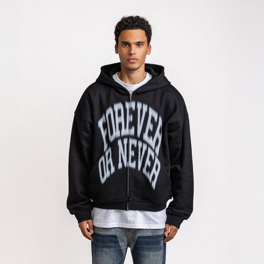 BLURRY FOREVER OR NEVER ZIP-UP HOODIE BLACK (PRE ORDER)