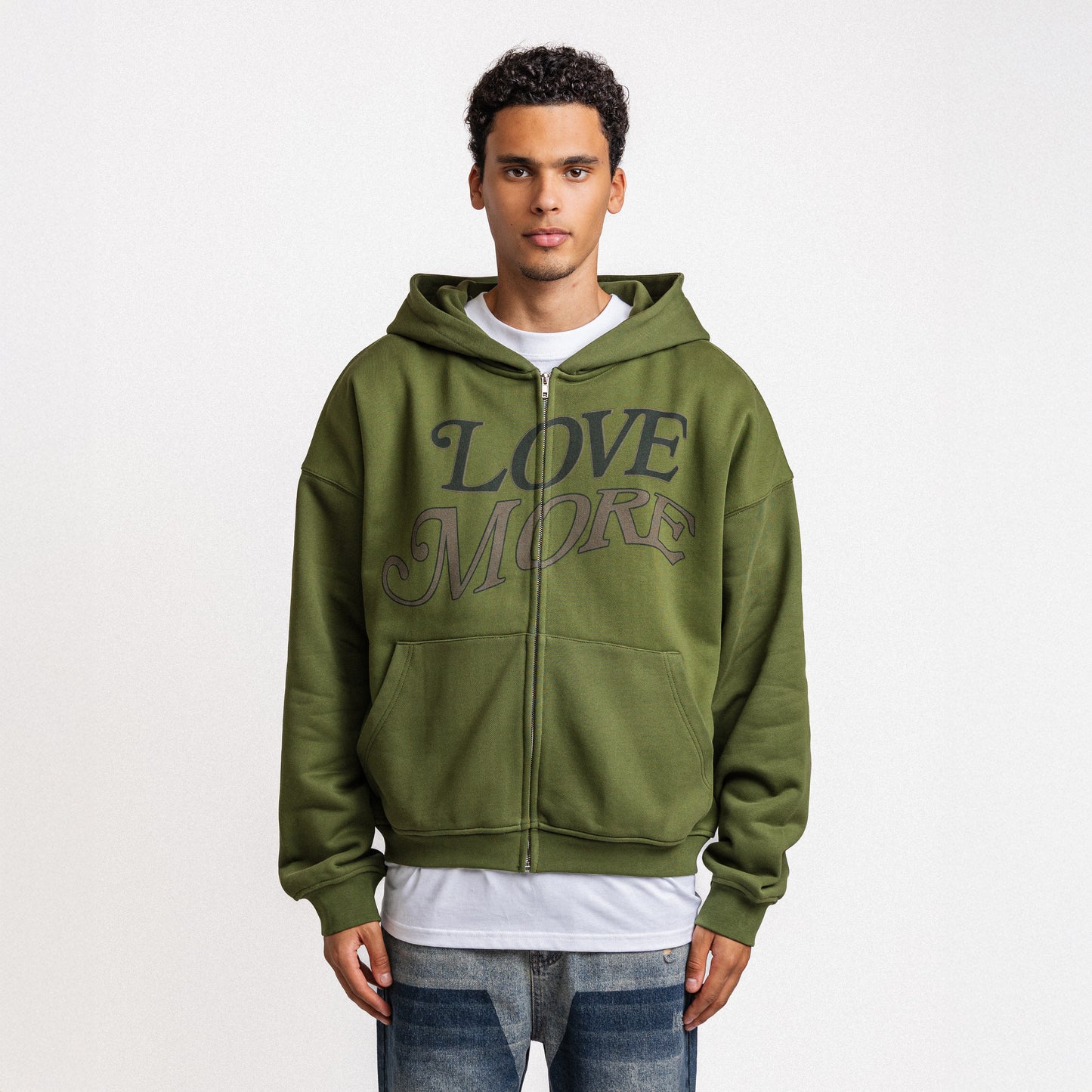 LOVE MORE ZIP-UP HOODIE ARMY GREEN (PRE ORDER)