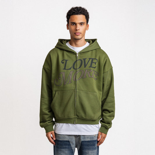 LOVE MORE ZIP-UP HOODIE ARMY GREEN (PRE ORDER)
