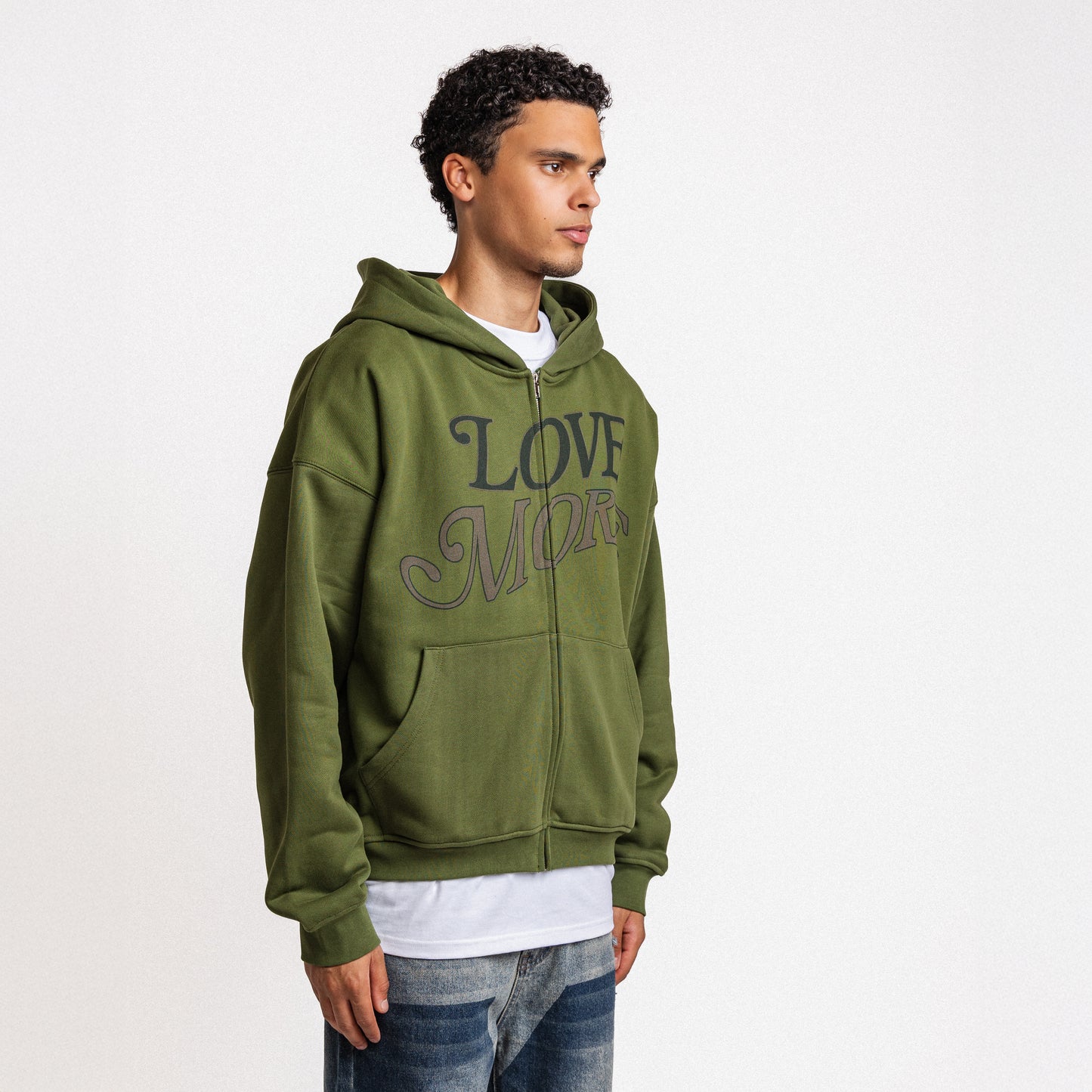 LOVE MORE ZIP-UP HOODIE ARMY GREEN (PRE ORDER)
