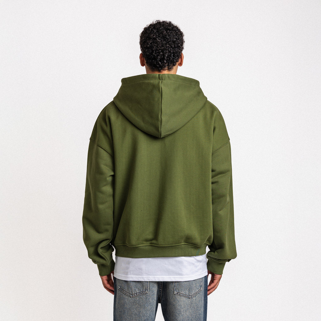 LOVE MORE ZIP-UP HOODIE ARMY GREEN