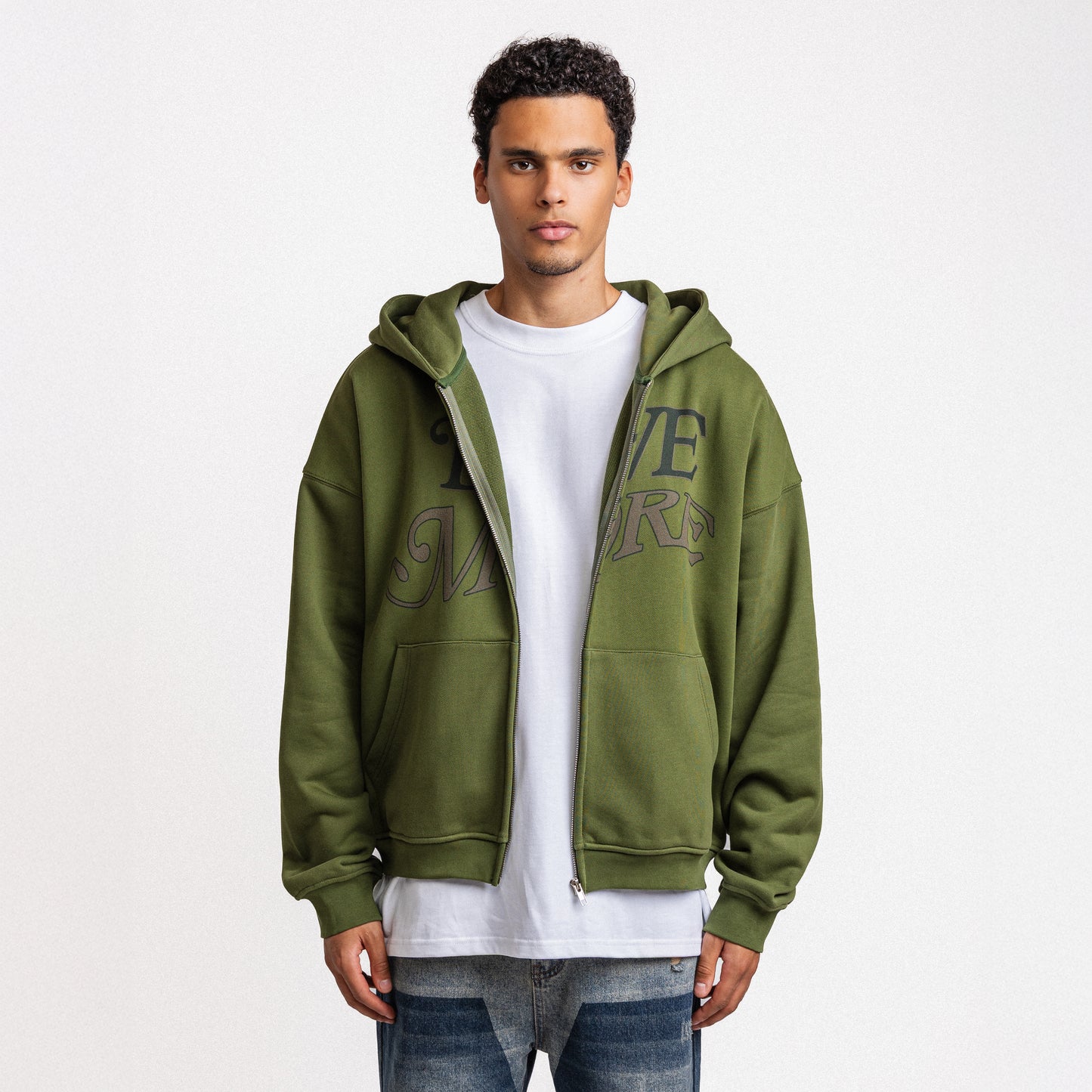 LOVE MORE ZIP-UP HOODIE ARMY GREEN (PRE ORDER)