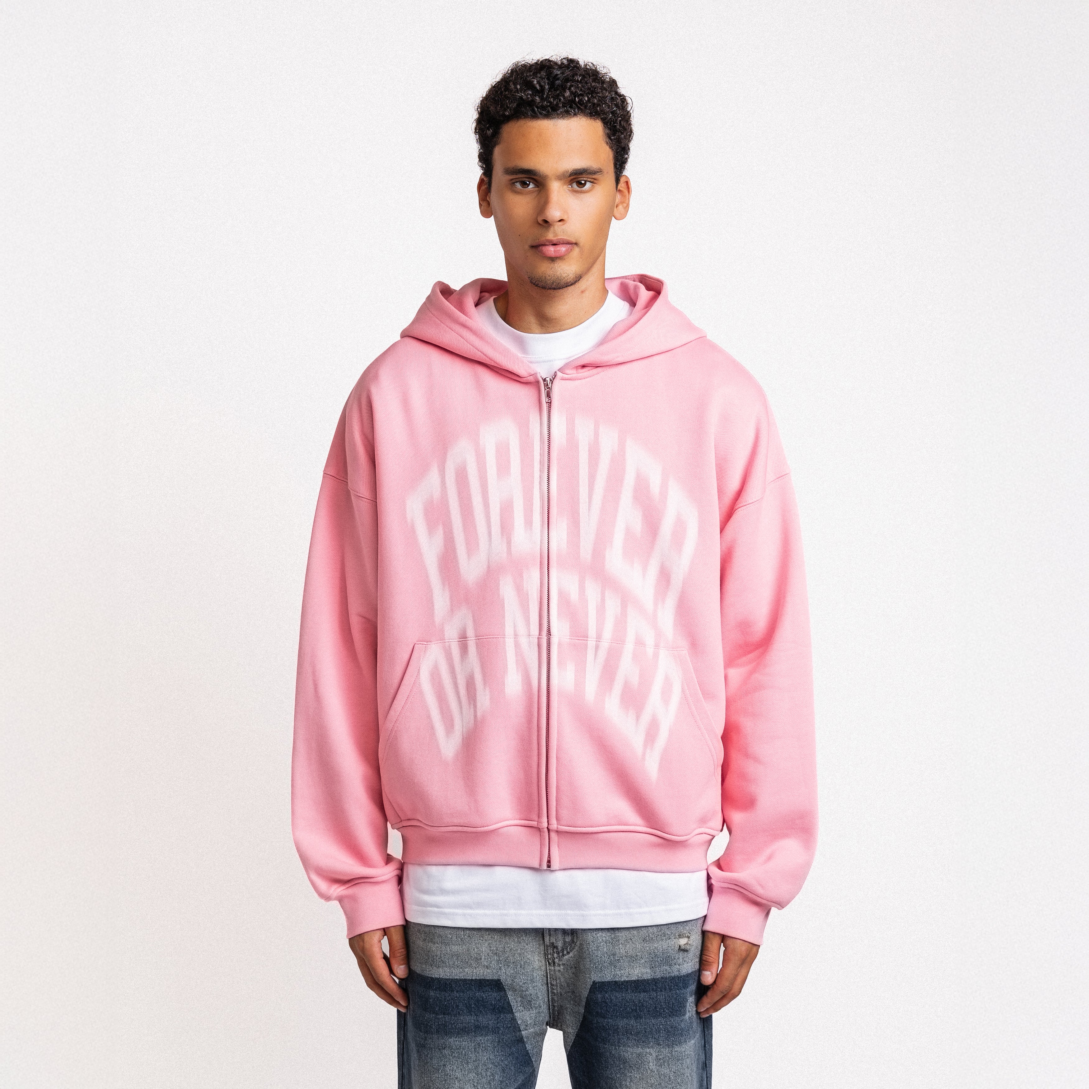 Blurry Forever Or Never Zip-Up Hoodie Pink