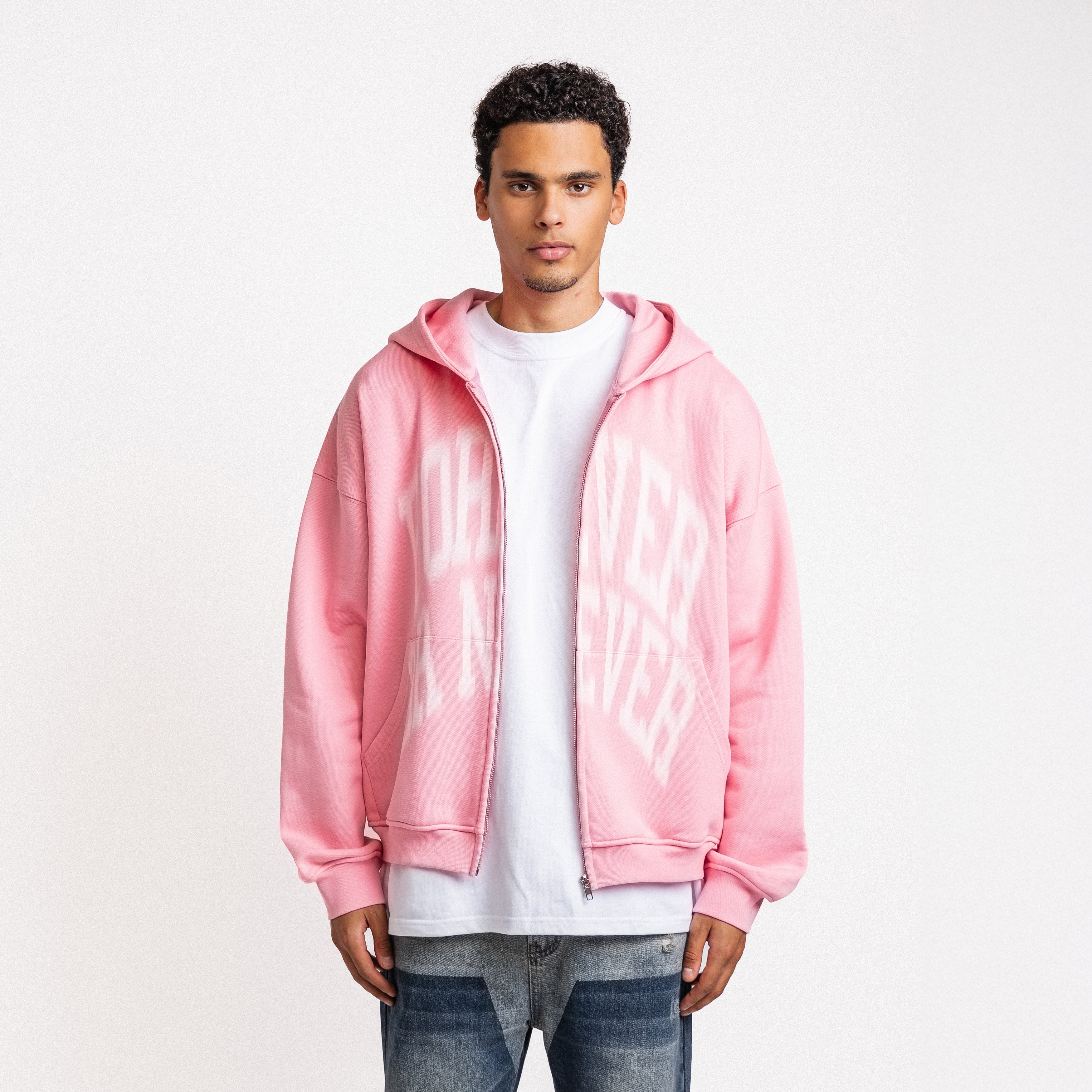 Blurry Forever Or Never Zip-Up Hoodie Pink