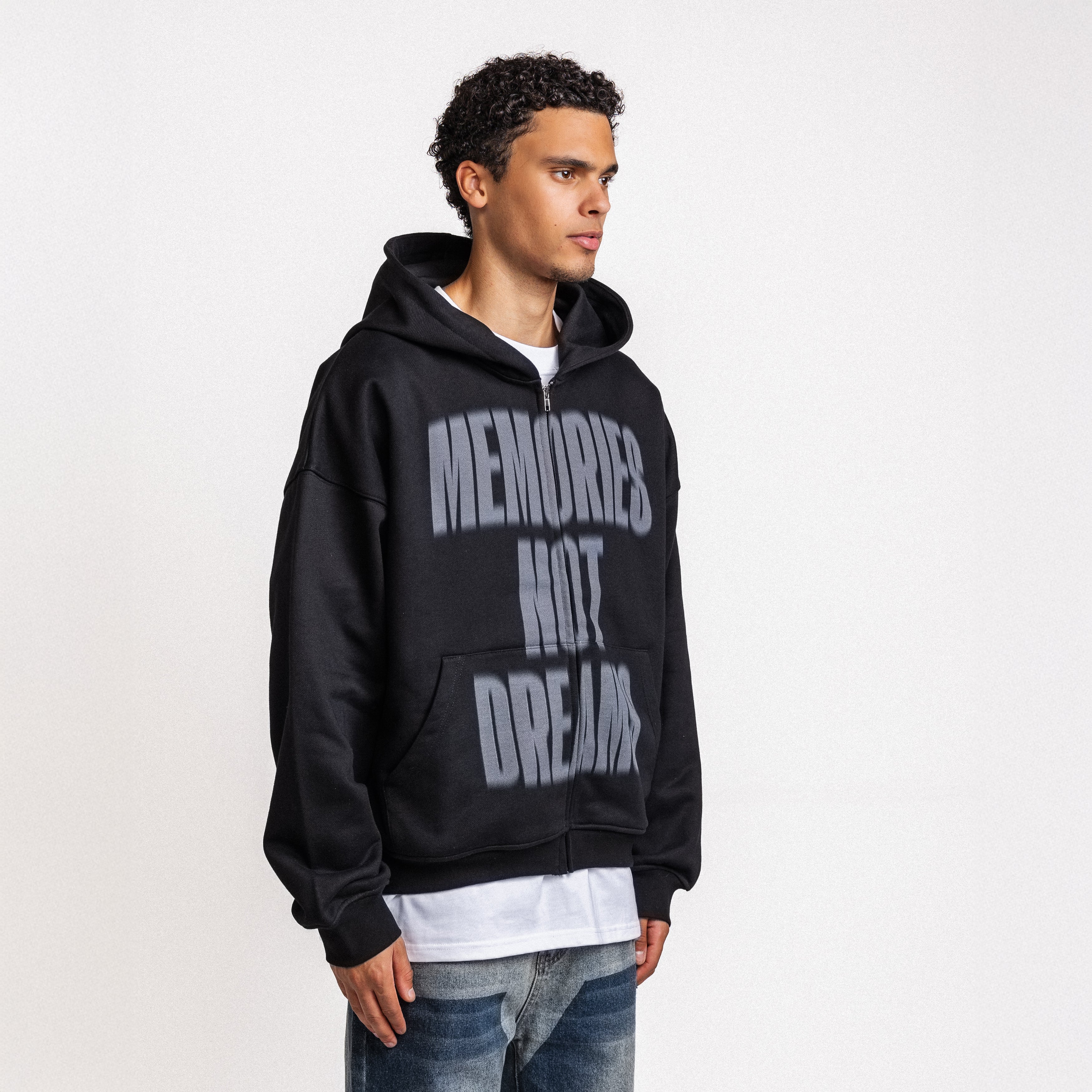 Memories Not Dreams Zip-Up Hoodie Black