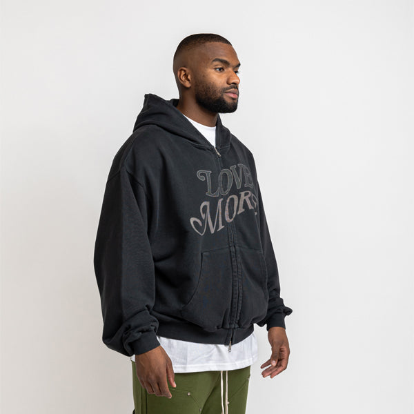 Love More zip-up hoodie vintage black