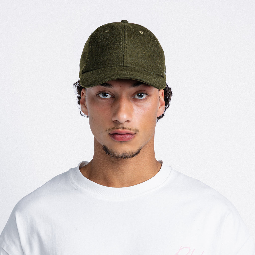 Handwritten logo wool baseball cap in Army Green (PRE ORDER)