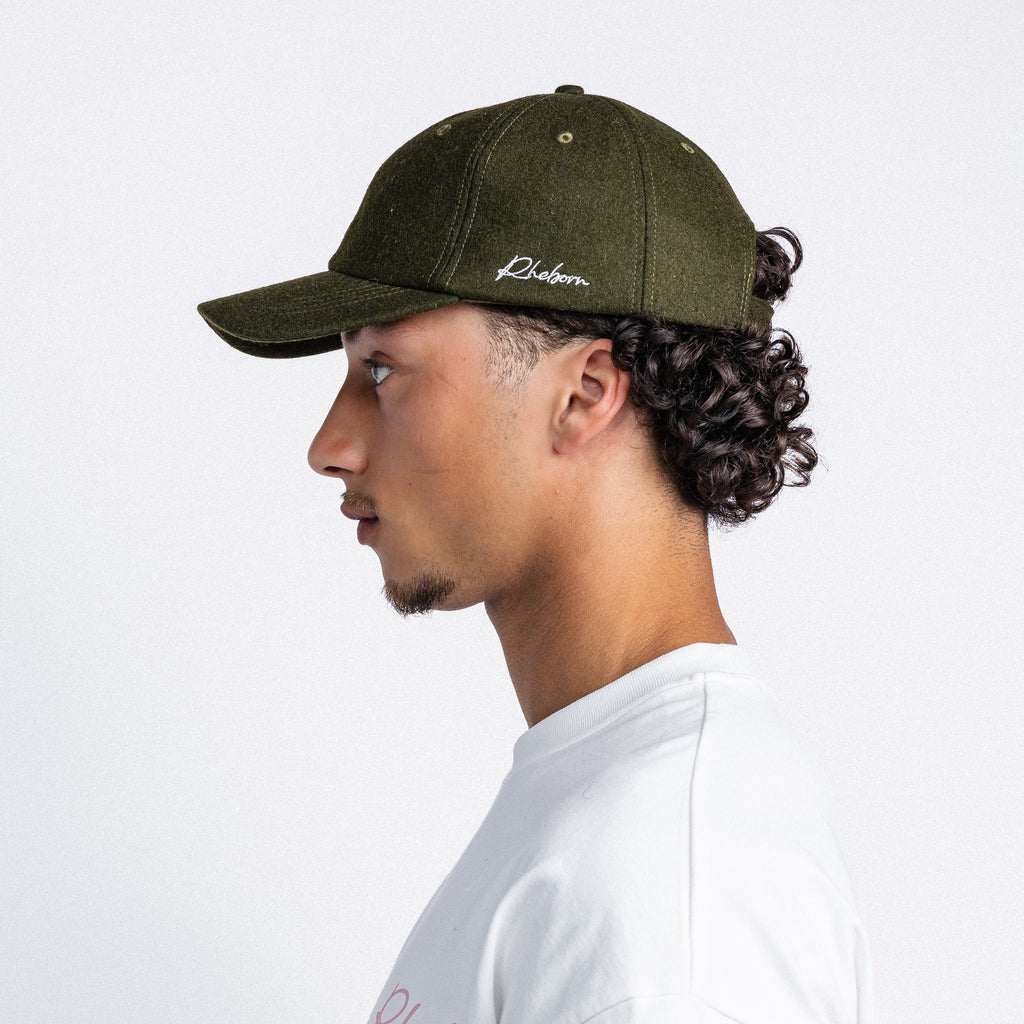 Handwritten logo wool baseball cap in Army Green (PRE ORDER)