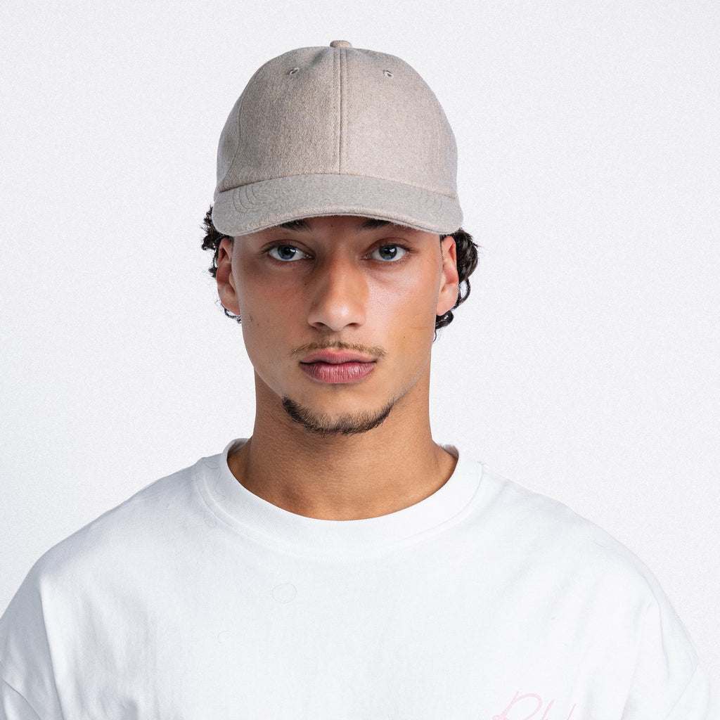 Handwritten logo wool baseball cap in Sand (PRE ORDER)