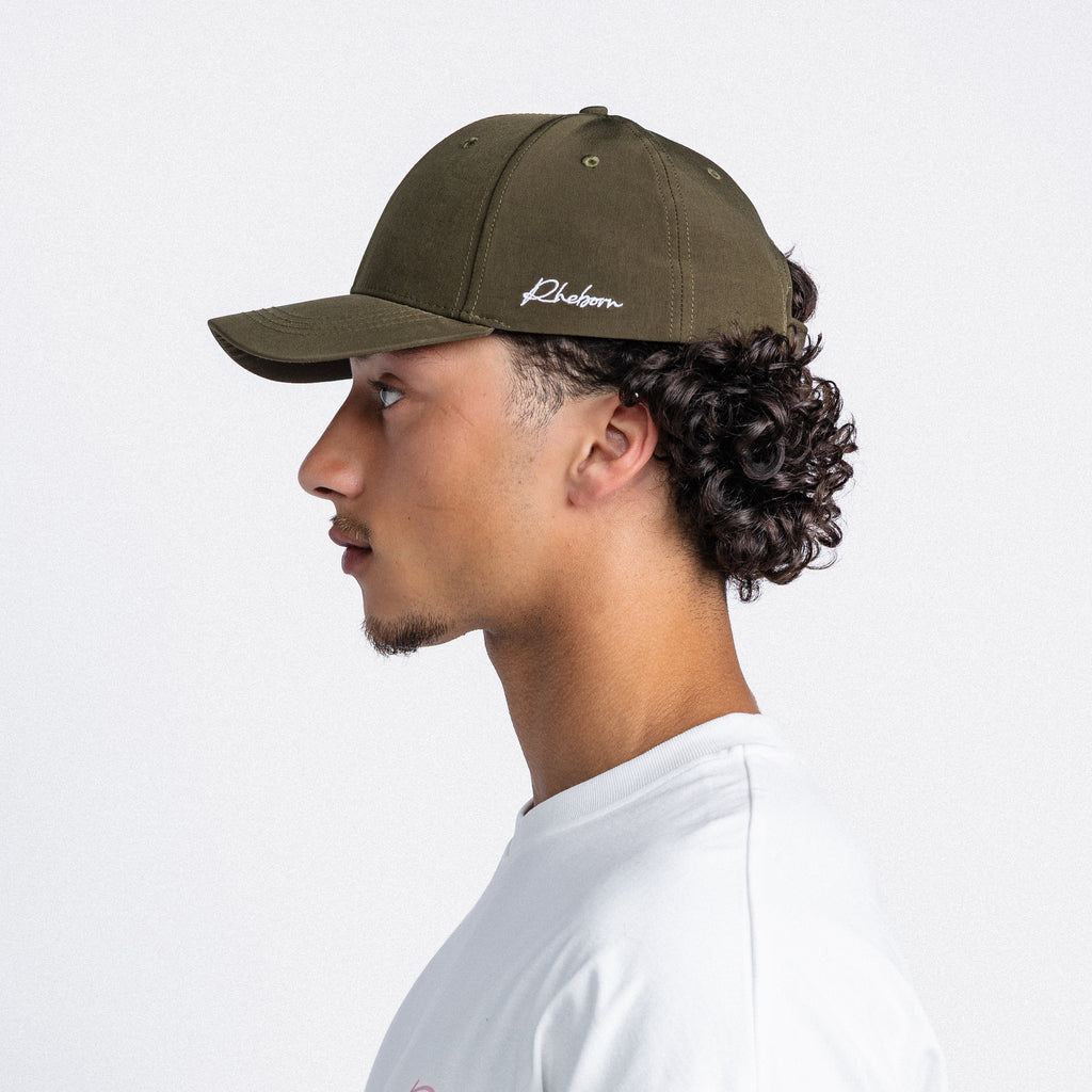 Handwritten Logo Nylon Baseball Cap in Army Green (PRE ORDER)