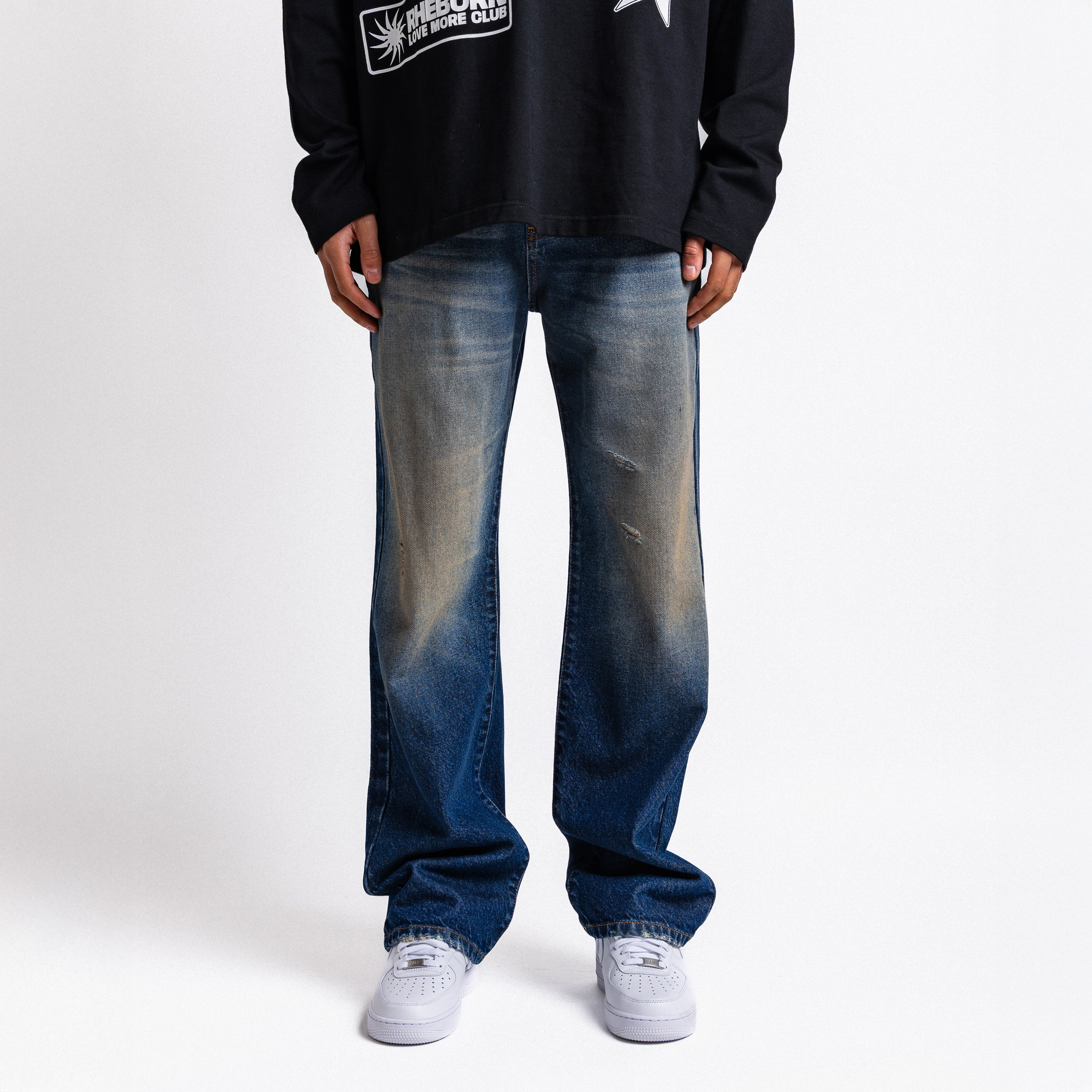 Sand Washed Straight Leg Jeans