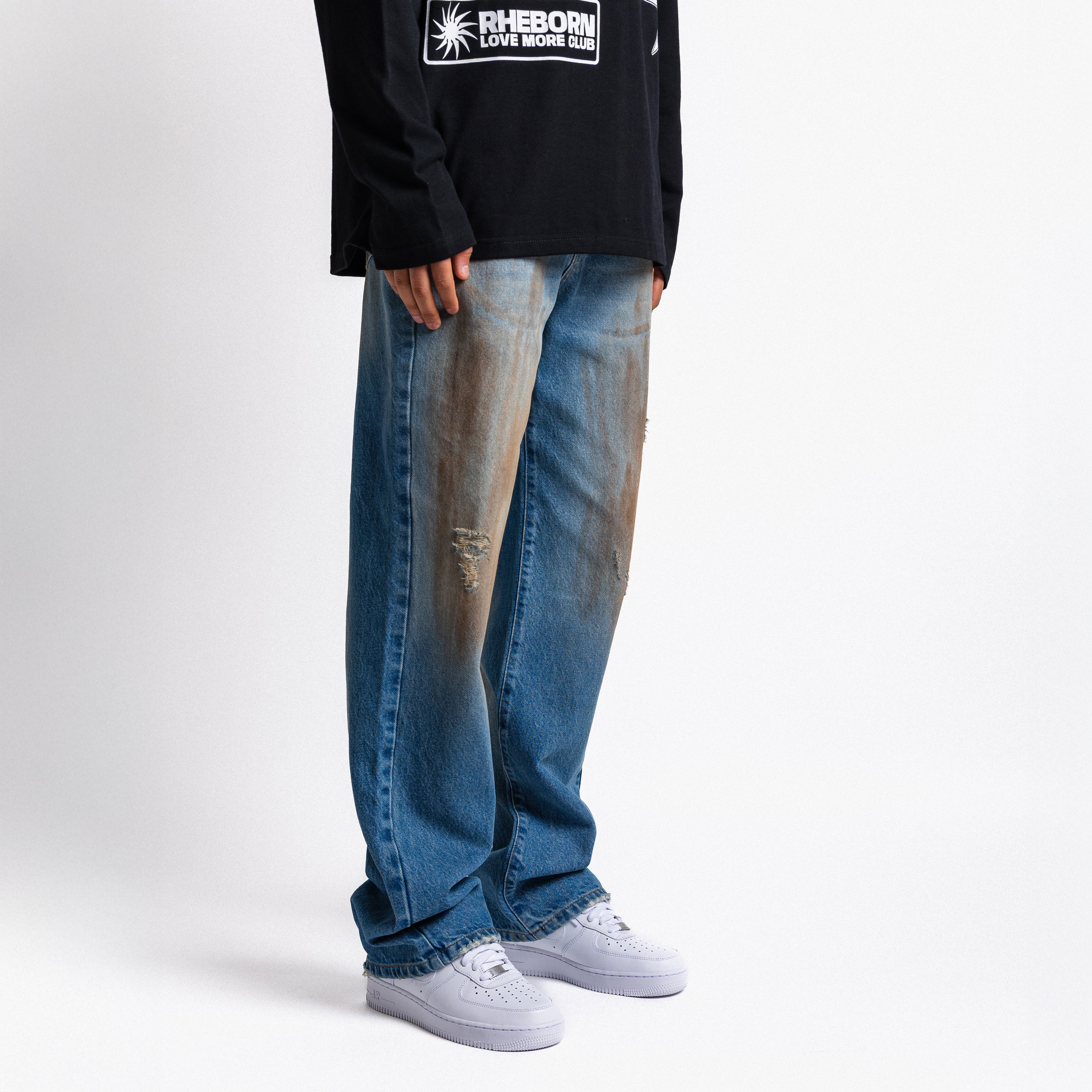 Light Blue Dirty Washed Straight Leg Jeans