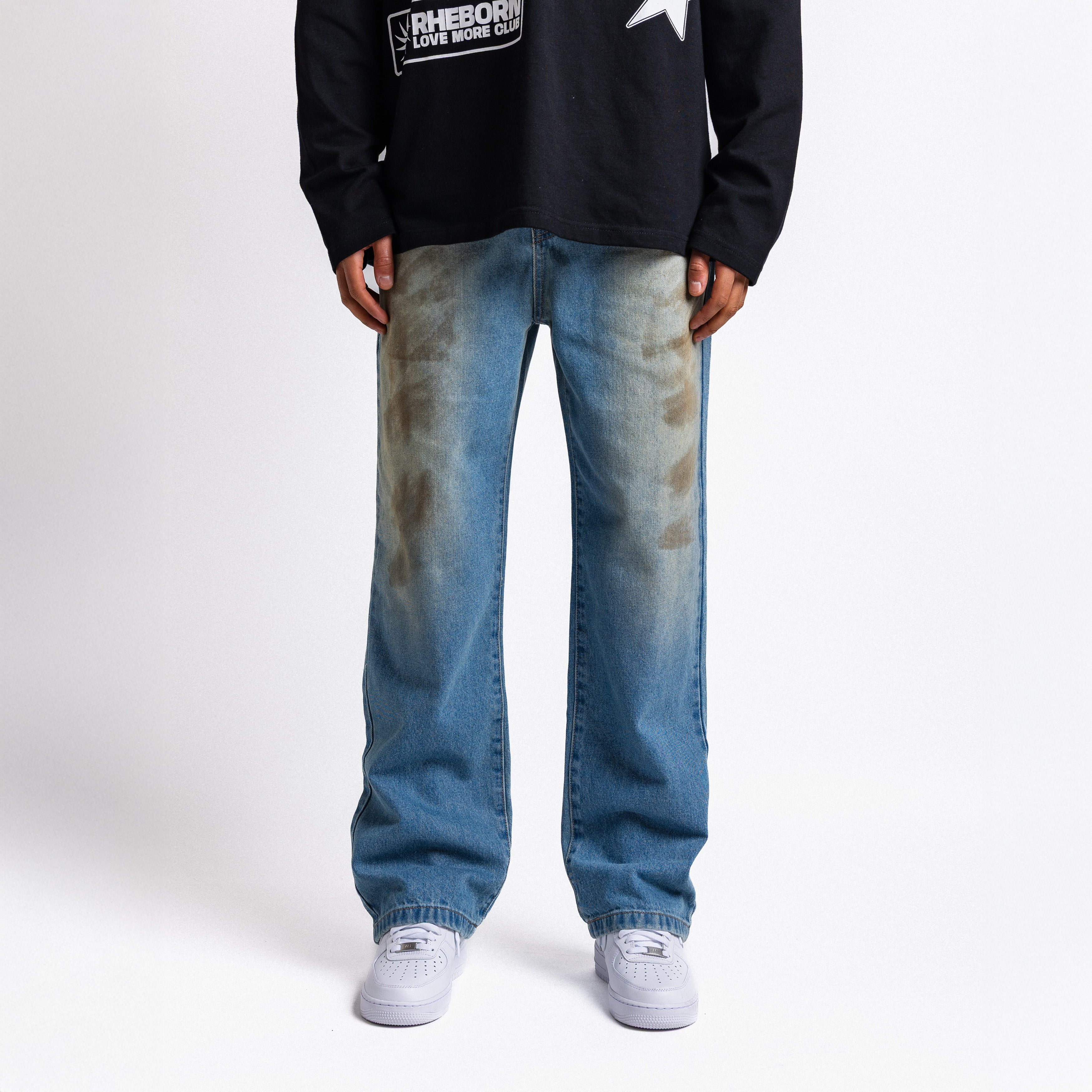 Dirty Washed Straight Leg Jeans