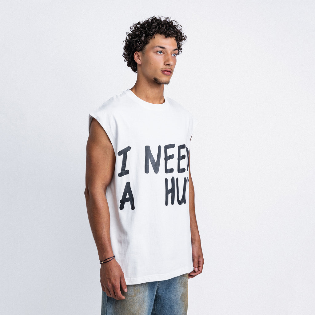 I Need A Hug Sleeveless Tee White