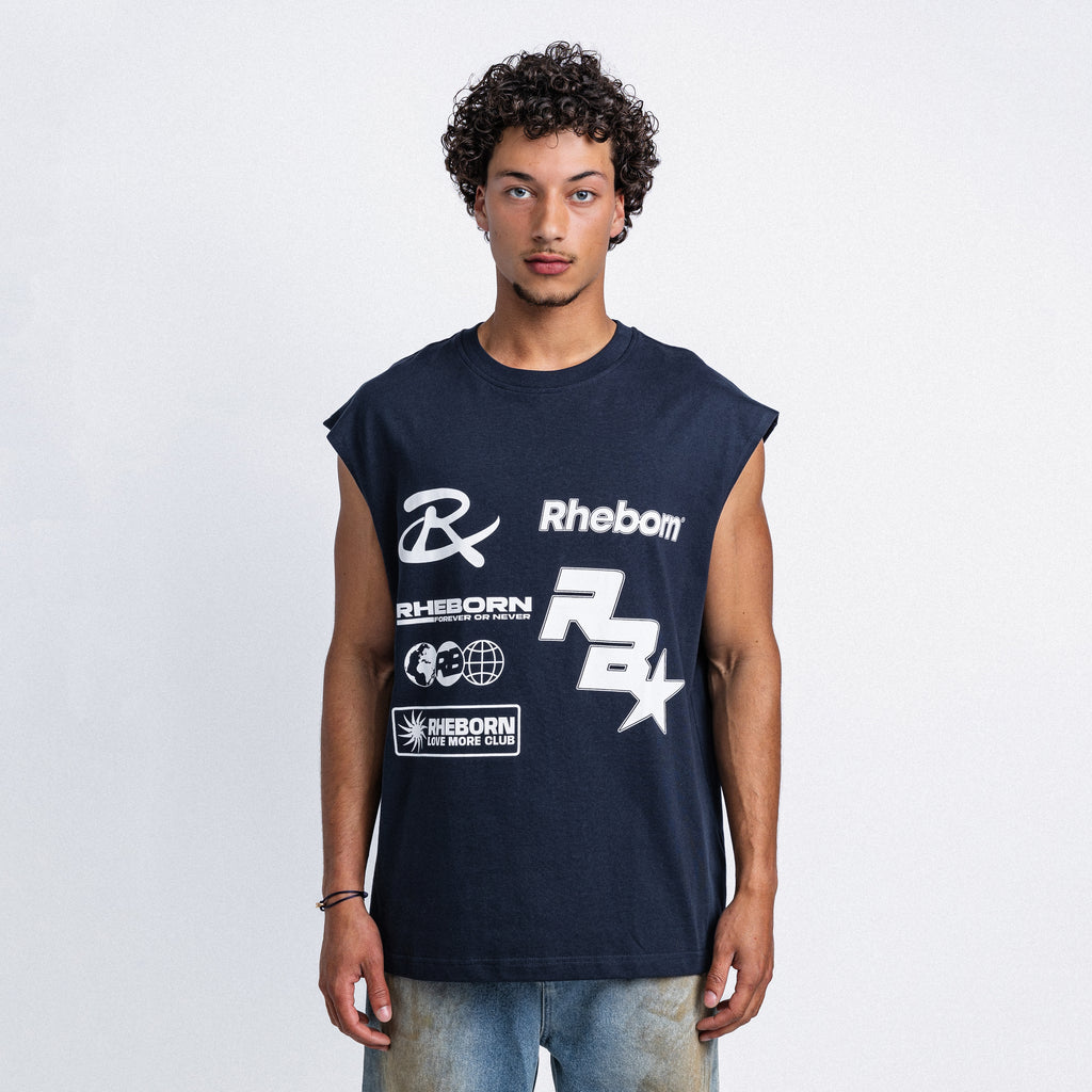 Multi Logo Sleeveless Tee Navy