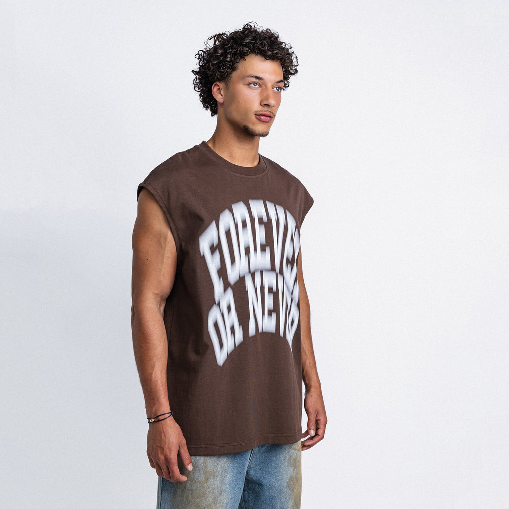 Blurry Forever Or Never Sleeveless Tee Dark Brown