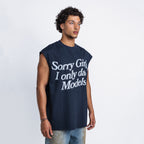 I Only Date Models Sleeveless Tee Navy