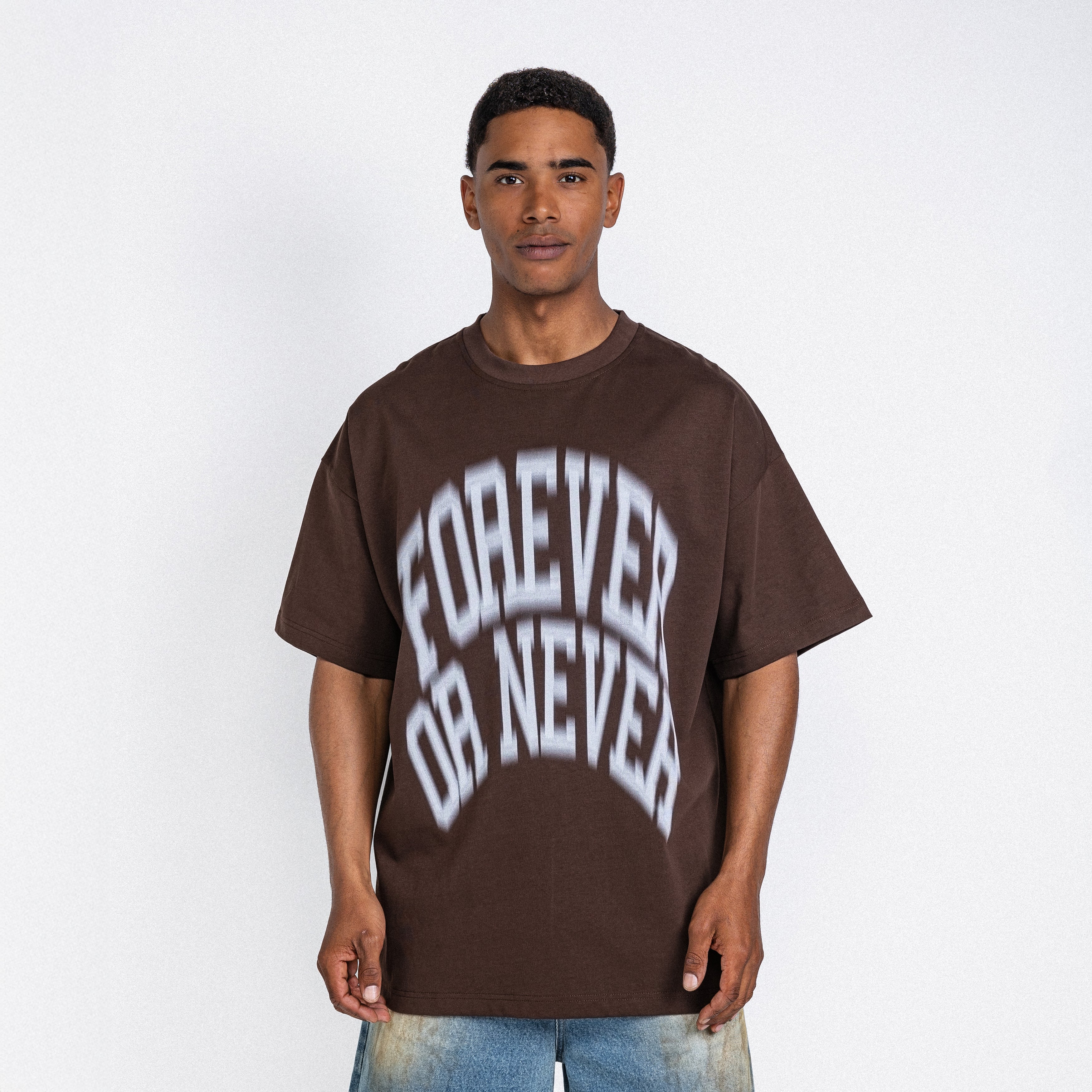 Blurry Forever Or Never Tee Dark Brown - White