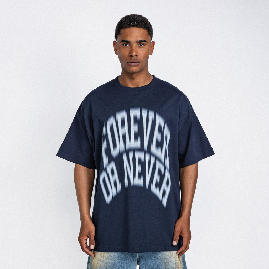 Blurry Forever Or Never Tee Navy - White