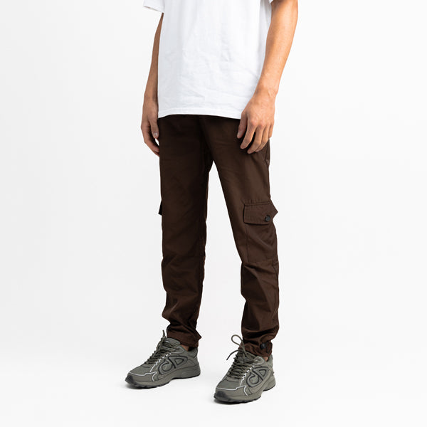 RAINCOAT FABRIC CARGO PANTS DARK BROWN